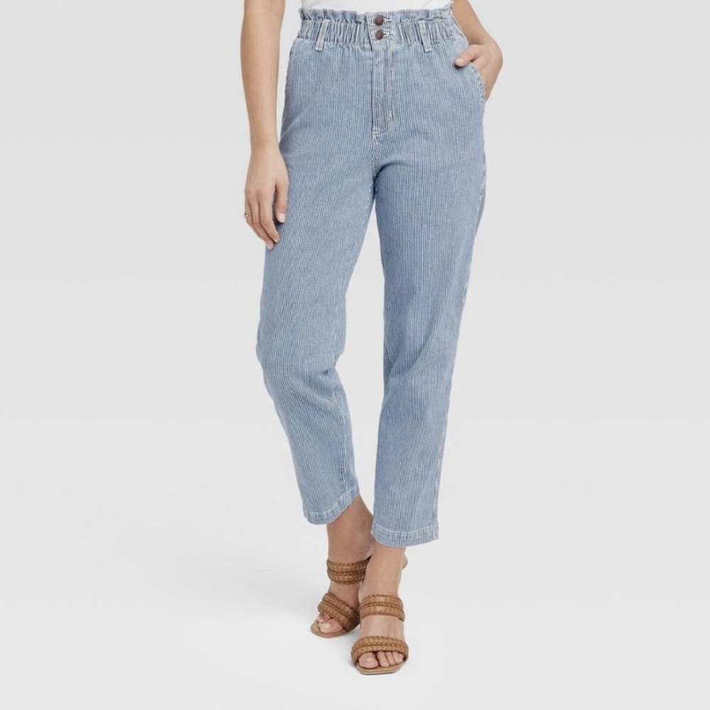 Universal‎ Thread Railroad Stripe Paper Bag Pants Jeans Size 6 Blue Denim NWT